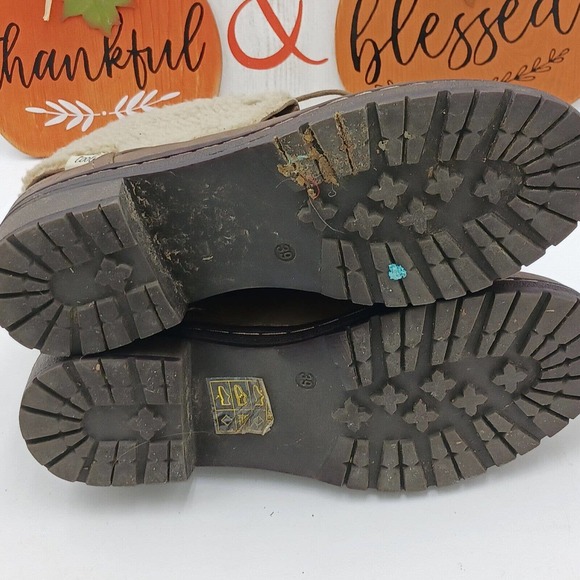 Coolway Bring/Betta Brown Leather Knit Sweater Cuff Ankle Boots Women's Size 8.5 - Picture 16 of 16